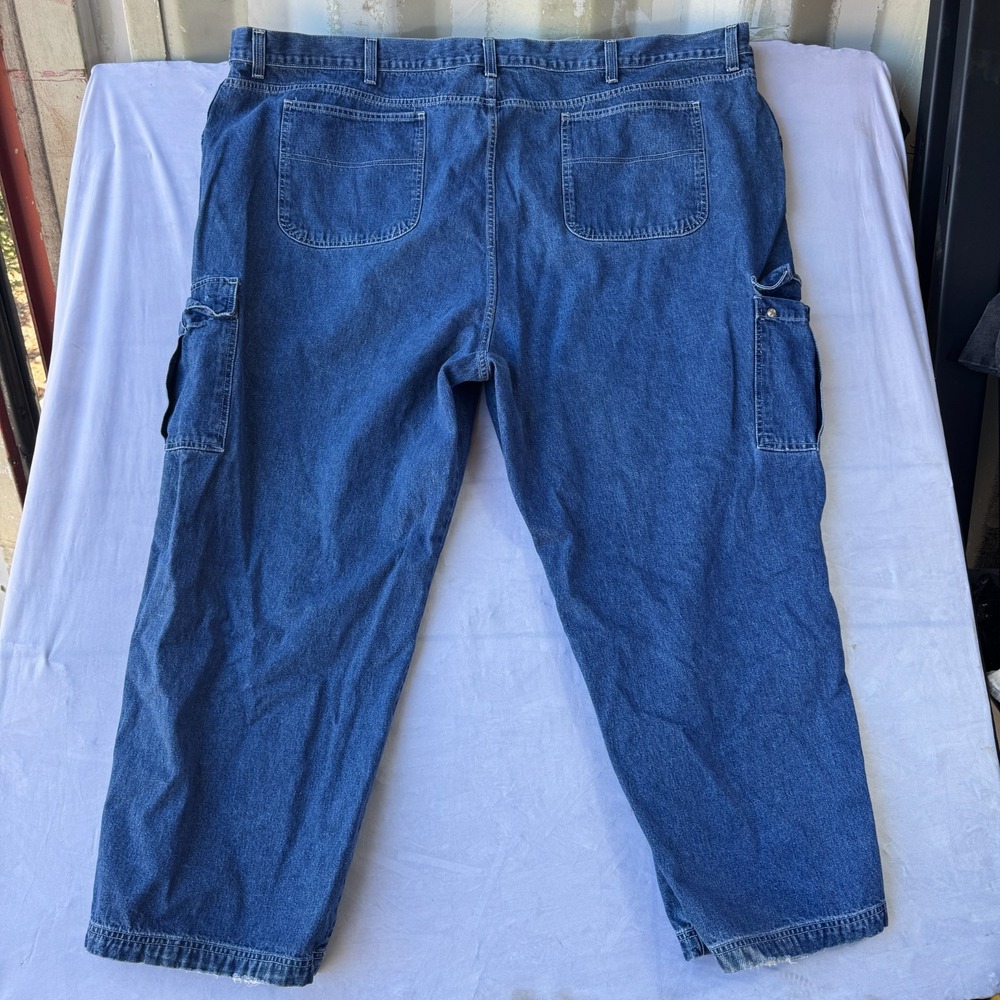 Harbor Bay Cargo Jeans Mens 60x30 Blue Denim Utility Pockets Grunge Streetwear